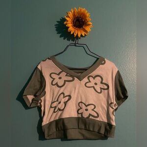 Green flower crop top